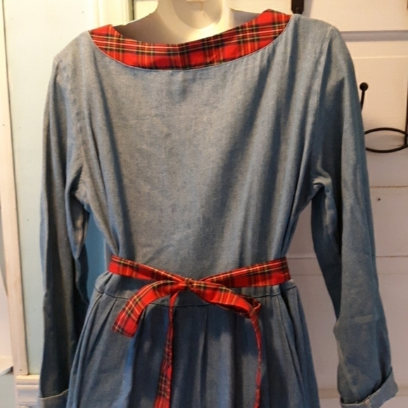 Vintage denim boho bohemian hippy plaid maxi dress - Picture 2 of 4